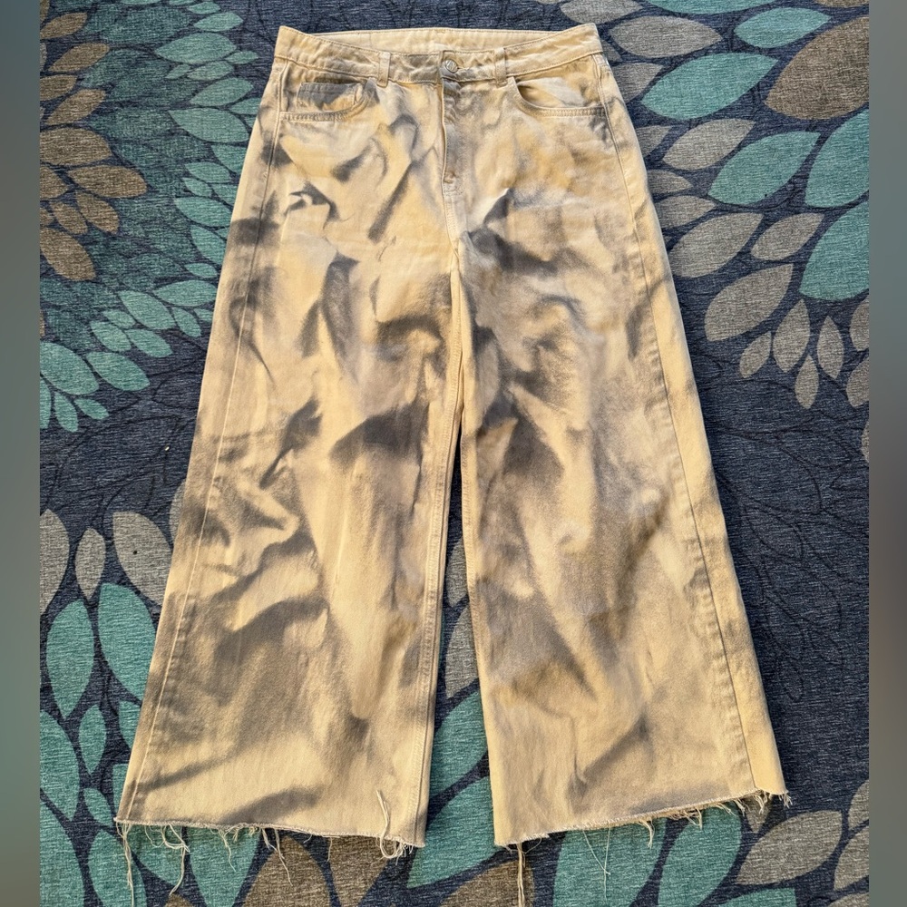 Reclaimed Vintage wide leg 80s inspired grunge tie dye marbled tan grey pants 32